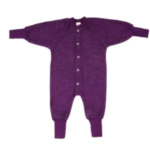 Pyjama enfant cosilana en éponge bouclette de laine violet sans pieds