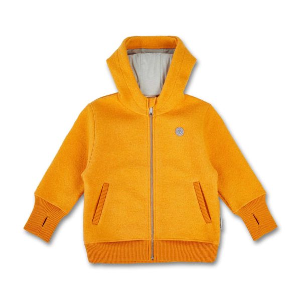 Blouson enfant Manitober laine bouillie bio avec zip et capuche jaune