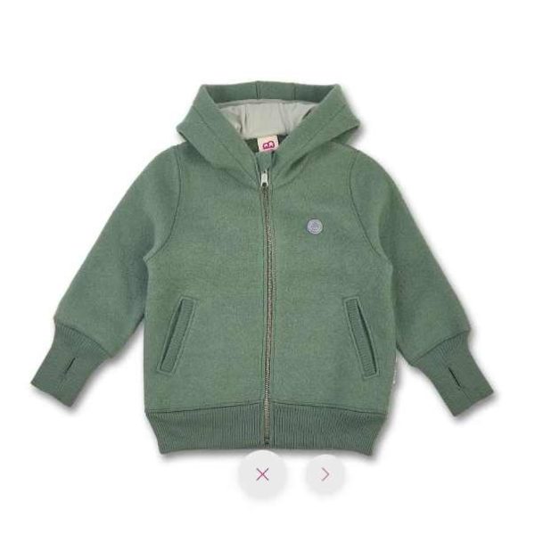 Blouson enfant Manitober laine bouillie bio avec zip et capuche gris vert