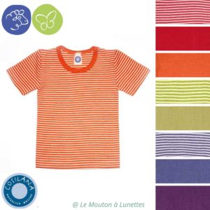 T-shirt enfant manches courtes en laine mérinos et soie cosilana bio