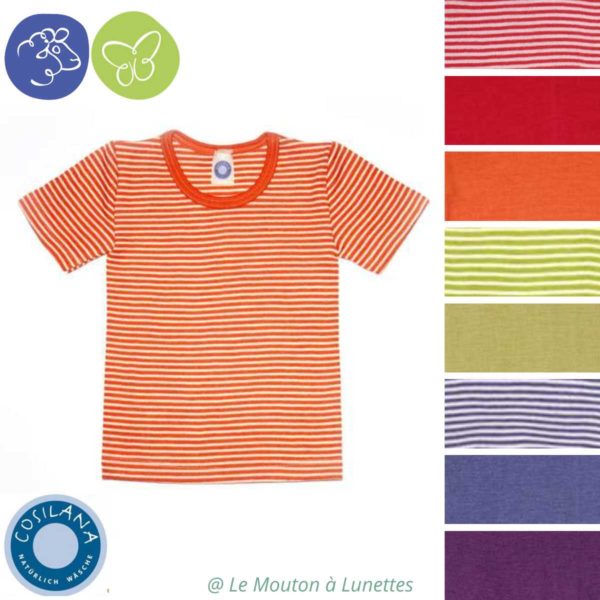 T-shirt enfant manches courtes en laine mérinos et soie cosilana bio
