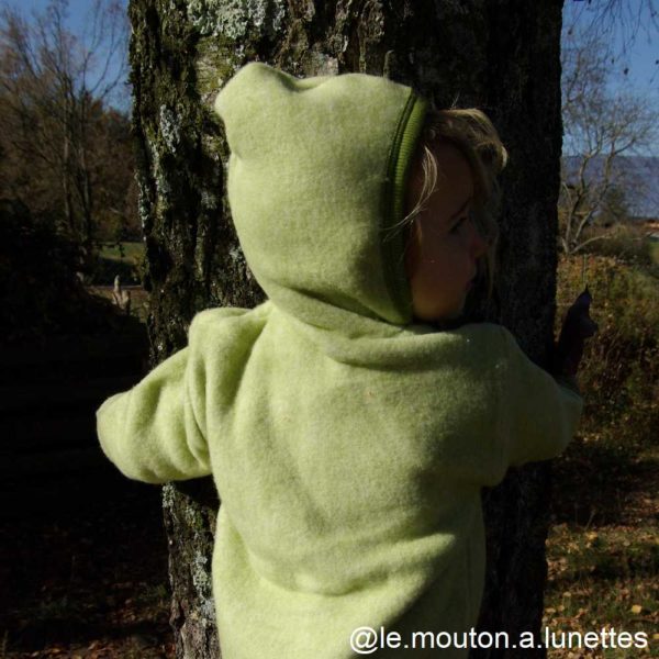 Veste gilet en laine polaire bio Cosilana pour bébé et enfant laine et coton bio vert Le Mouton à Lunettes