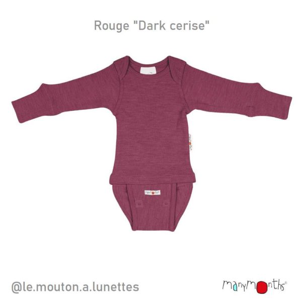 Body bébé évolutif en laine mérinos Manymonths rouge dark cerise