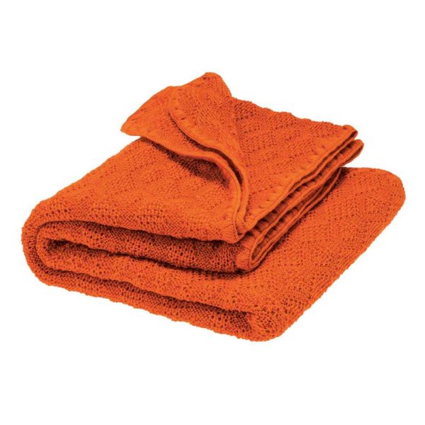 Couverture bébé naissance laine mérinos bio disana maille ajourée orange