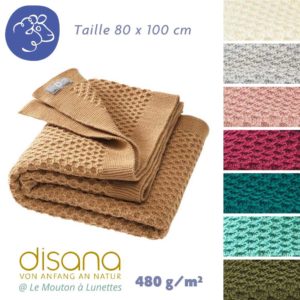 Couverture bébé naissance laine mérinos bio disana nid d'abeille
