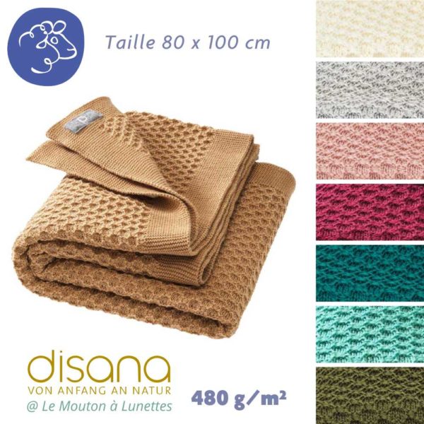 Couverture bébé naissance laine mérinos bio disana nid d'abeille