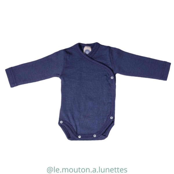 Body bébé cache-coeur en laine et soie bleu marine cosilana