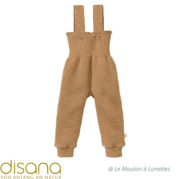 salopette bébé en tricot de laine mérinos bio disana beige caramel