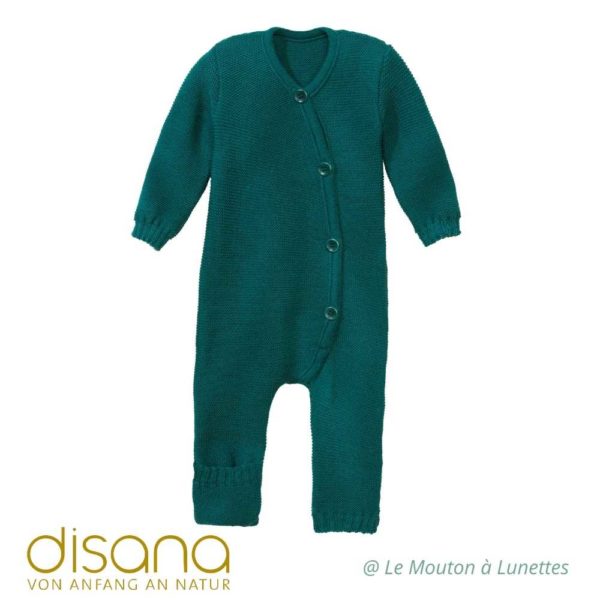 Combinaison Disana bébé en tricot de laine mérinos bio pacific