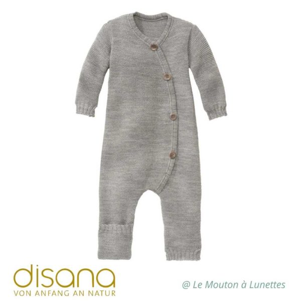 Combinaison Disana bébé en tricot de laine mérinos bio gris