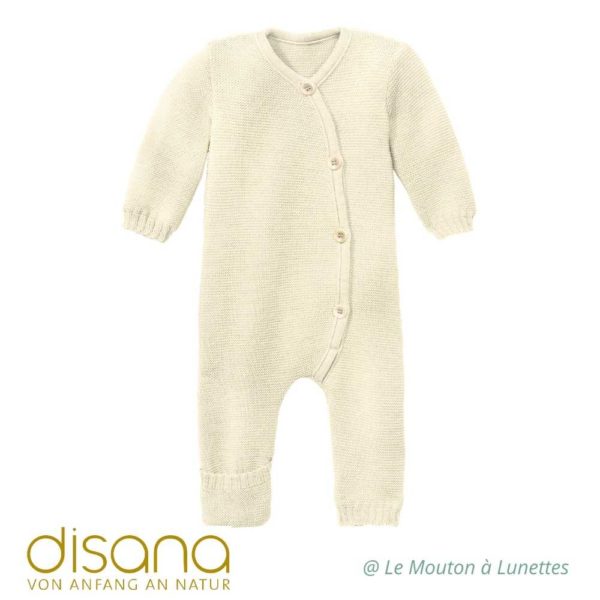 Combinaison Disana bébé en tricot de laine mérinos bio naturel écru
