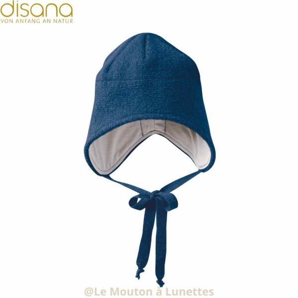 Bonnet en laine bouillie bleu disana