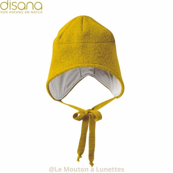 Bonnet en laine bouillie disana jaune curry