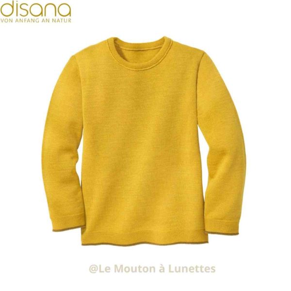 Pull tricoté en laine bouillie- Disana-jaune curry