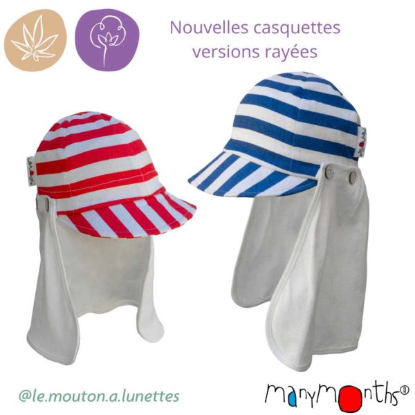 ManyMonths casquette bébé et enfant pour le soleil été casquette évolutive ajustable summer multicap chanvre coton bio casquette à rayures nouveauté 2024 2025