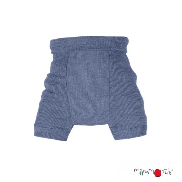 Shorties Woollies ManyMonths shorty réversible surcouche bébé évolutif en laine mérinos bleu mist toasted coconut