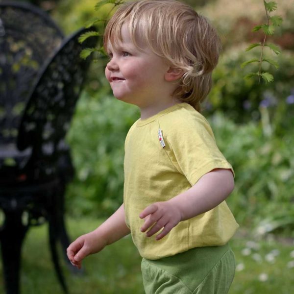 Manymonths ECo hempies t-shirt évolutif enfant long short sleeve top jaune banana cream