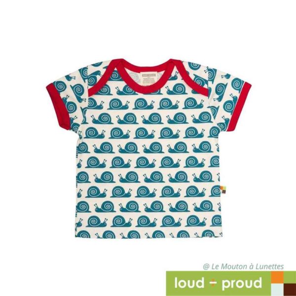 t-shirt en coton bio manches courtes escargots bleus
