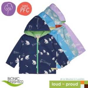 Veste coupe-vent enfant pluie Loud+Proud coton bio bionic finish