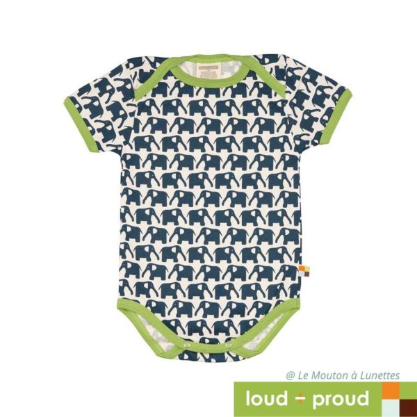 Body en coton bio bébé éléphants bleus