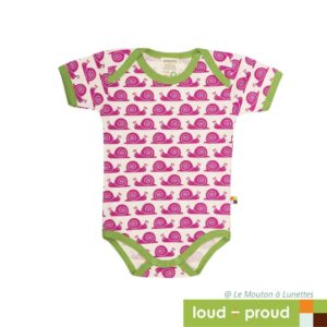 Body en coton bio bébé escargots roses