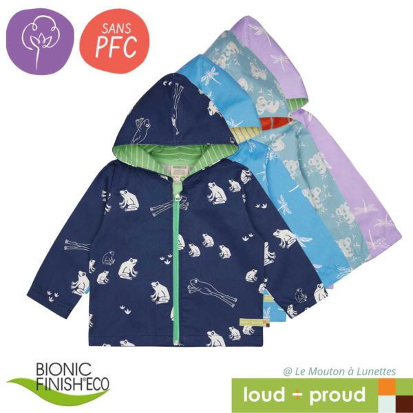 Veste coupe-vent enfant pluie Loud+Proud coton bio bionic finish