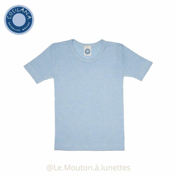 t-shirt enfant en coton laine et soie bleu Cosilana