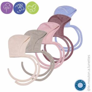 Bonnet nouveau né cosilana béguin en coton bio laine mérinos et soie