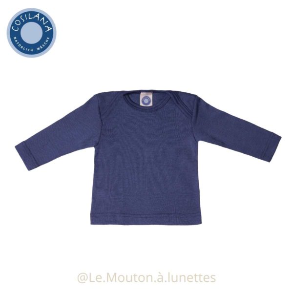 T-shirt bébé en laine et soie bleu cosilana