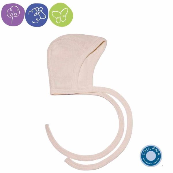 Bonnet naissance cosilana béguin en coton bio laine mérinos et soie