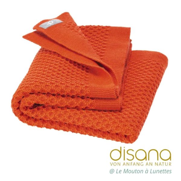 Couverture bébé DISANA laine mérinos bio orange