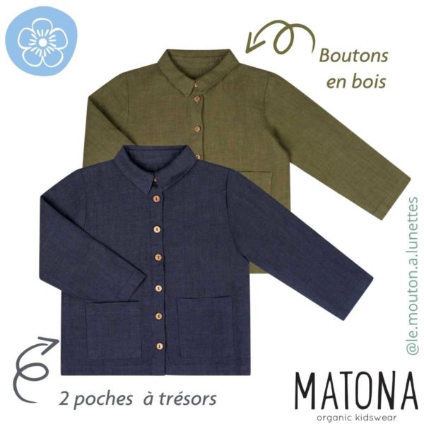 chemise en lin enfant matona boutons bois