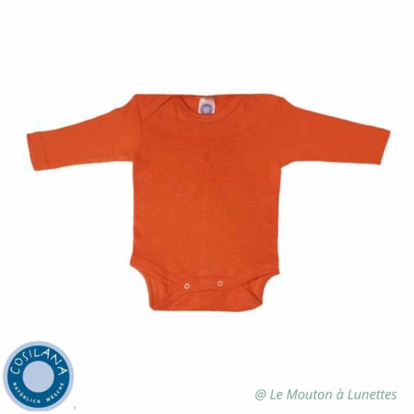 body bébé en laine mérinos bio et soie cosilana orange