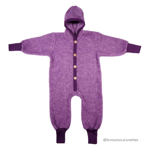 Combinaison pilote bébé laine polaire bio Cosilana évolutive violet lilas