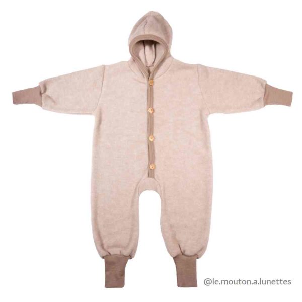 Combinaison pilote bébé laine polaire bio Cosilana évolutive beige latte