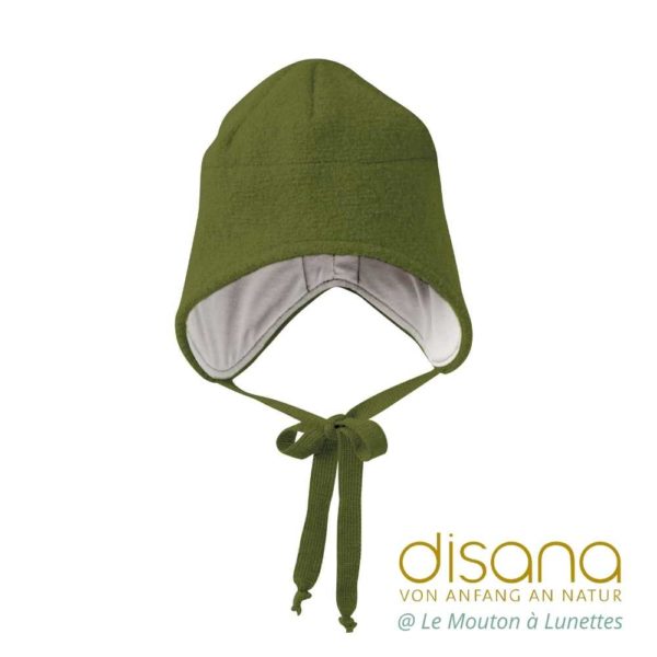 bonnet bébé en laine bouillie disana olive