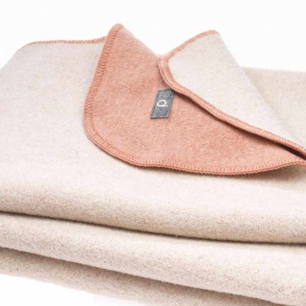 Couverture double-face Disana en laine bouillie bio Grande couverture hiver en laine Disana living rose écru