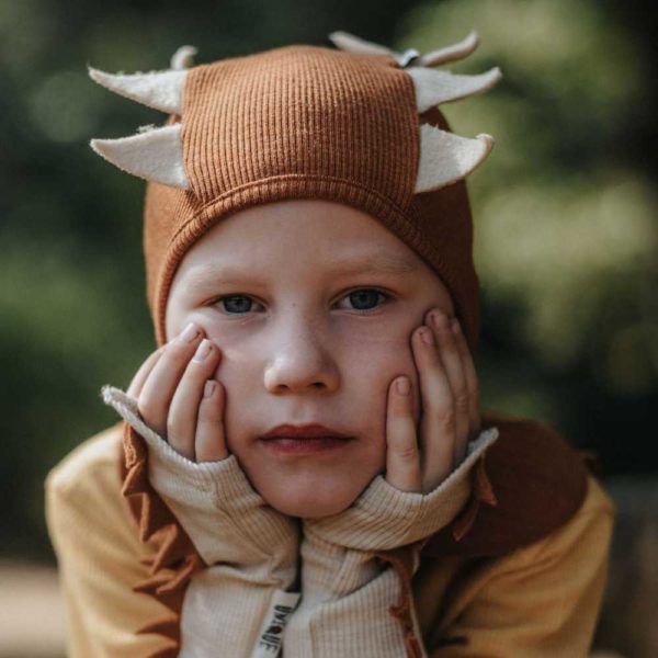 Cagoule dino en laine mérinos Manymonths bébé enfant