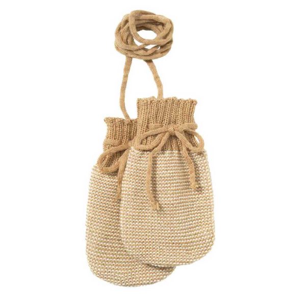moufles disana pour bébé en tricot laine mérinos bio caramel
