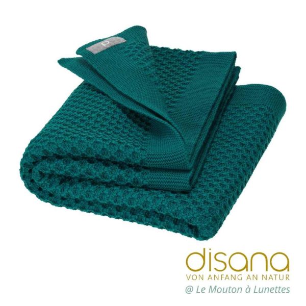 Couverture bébé DISANA laine mérinos bio bleu vert pacific