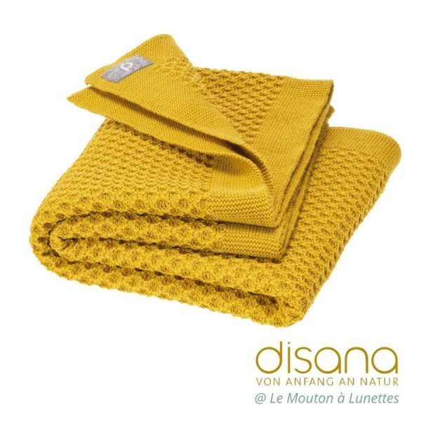 Couverture DISANA laine mérinos bio jaune curry