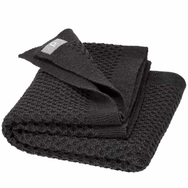 Couverture DISANA laine mérinos bio tricotée gris anthracite