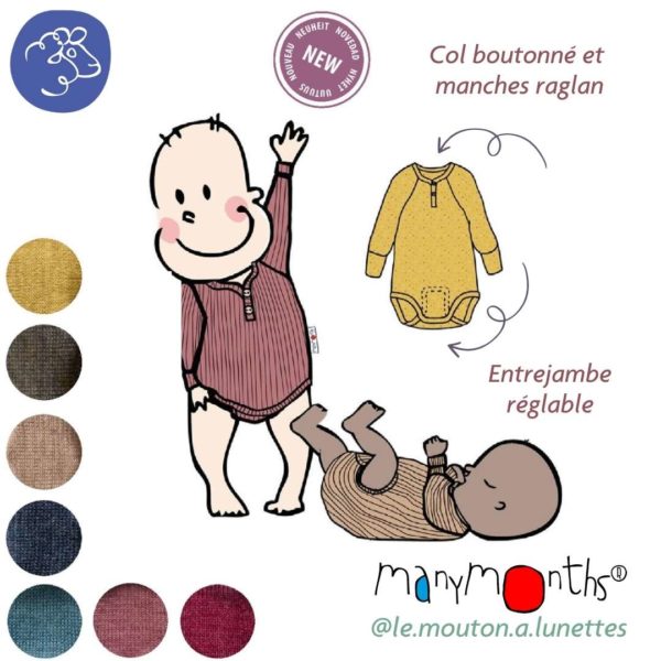 Body raglan manymonths laine mérinos bébé