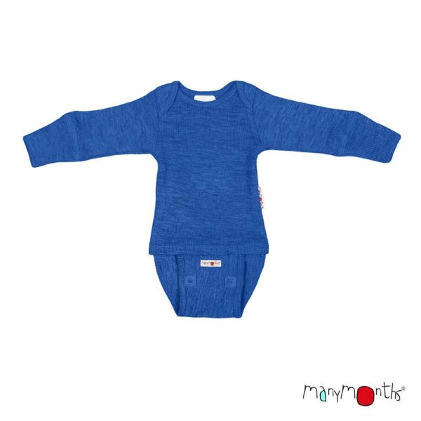 Body bébé évolutif en laine mérinos Manymonths body shirt bleu classic blue