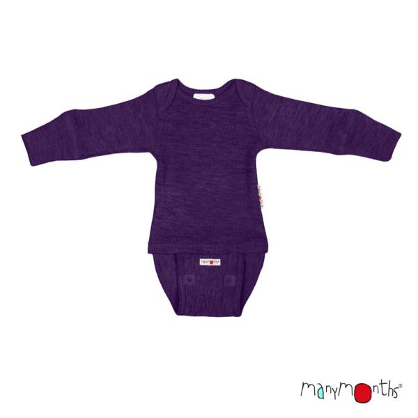 Body bébé évolutif en laine mérinos Manymonths body shirt violet acai berry le mouton à lunettes