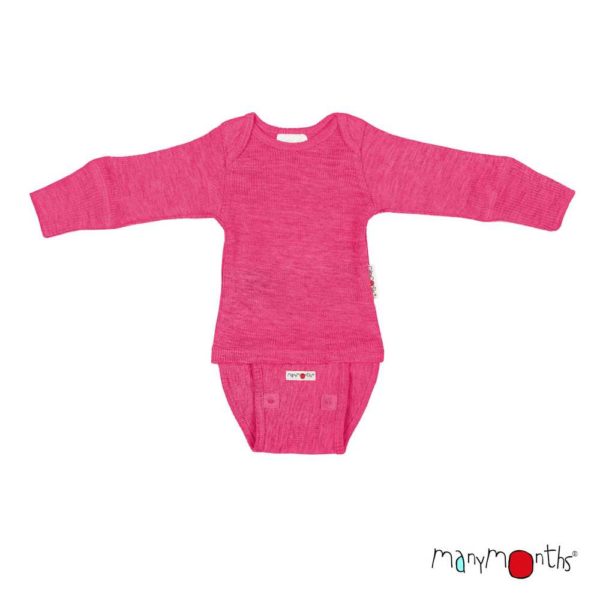 Body bébé évolutif en laine mérinos Manymonths body shirt rose pop pink