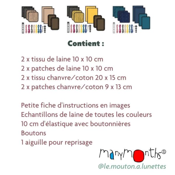 kit de réparation ManyMonths laine mérinos chanvre couleurs 2024