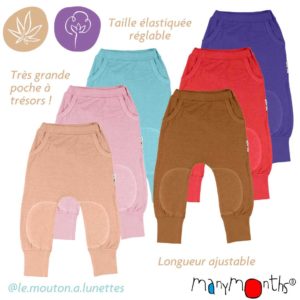 sarouel pantalon kangaroo évolutif chanvre coton bio ManyMonths ECO Hempies mixte