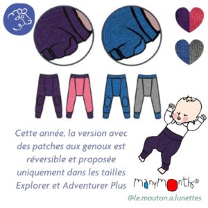 longies manymonths laine mérinos avec patches genoux pantalon bébé réversible