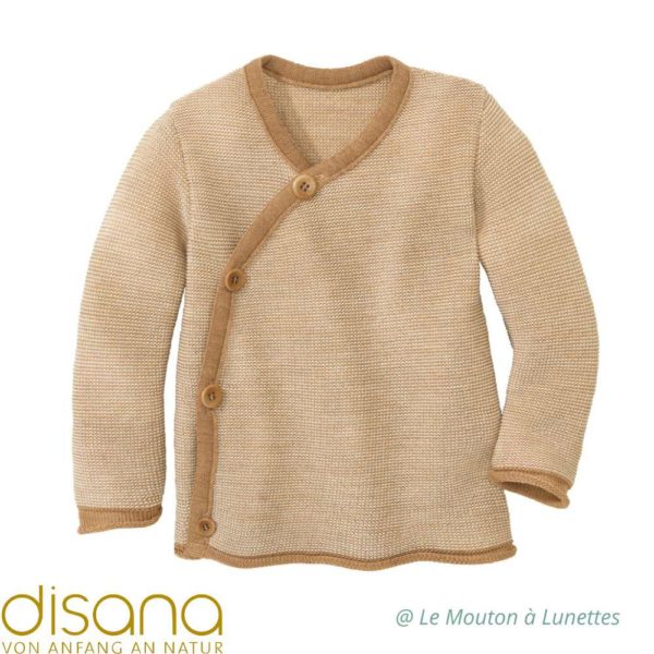 Gilet bébé tricoté disana en laine mérinos brassière enfant et bébé caramel